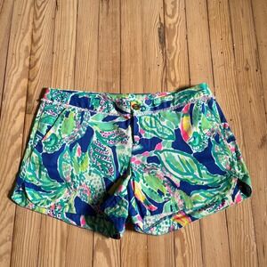 Lilly Pulitzer Callahan Shorts Womens 8 Blue‎ Green Pink Tropical Shell Print